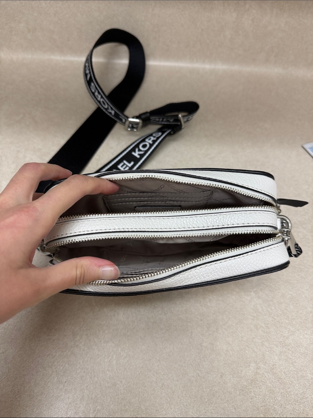 Michael Kors White and Black Stripe Leather Belt Bag - Picture 10 of 10